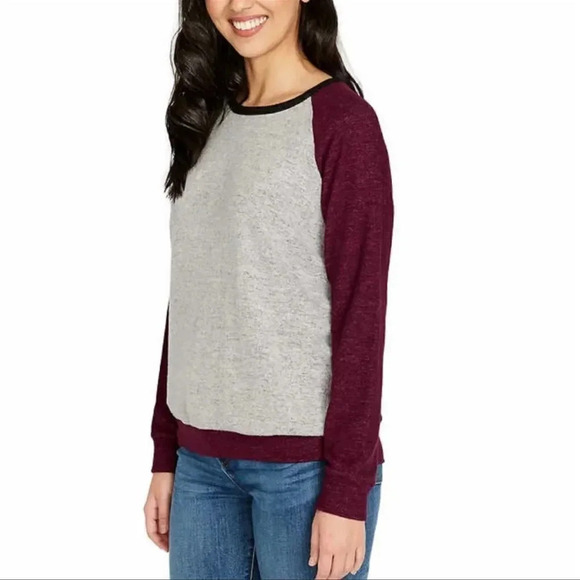 Buffalo Ladies' Cozy Crewneck top Burgundy Grey Blue Small - Picture 1 of 8